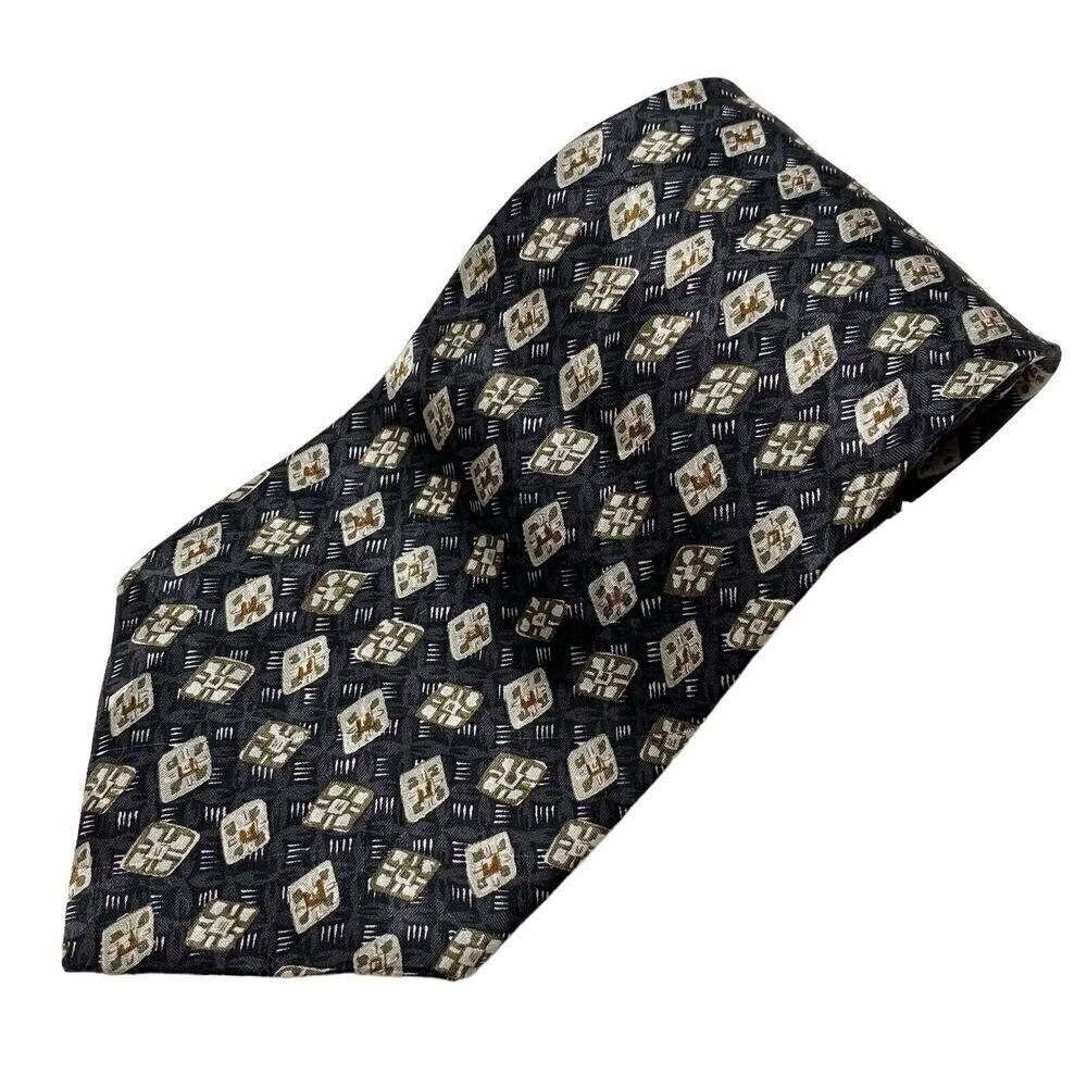 Geoffrey Beene Tie Men's Necktie Silk Black Ivory Green Brown Office Classic